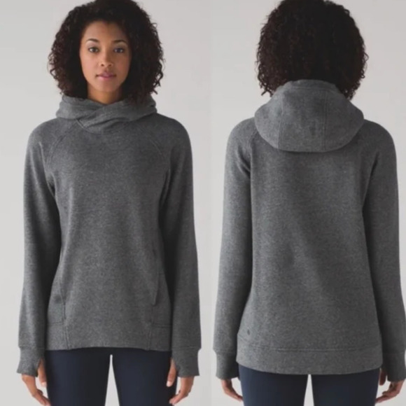 LULULEMON Fleece Please Pullover Hooded Jacket in Heather Grey Size 2 - Picture 1 of 10
